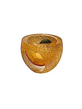 Murano Amber Glass Geode Bowl Tea Light Holder Polished Faceted Frosted Vintage